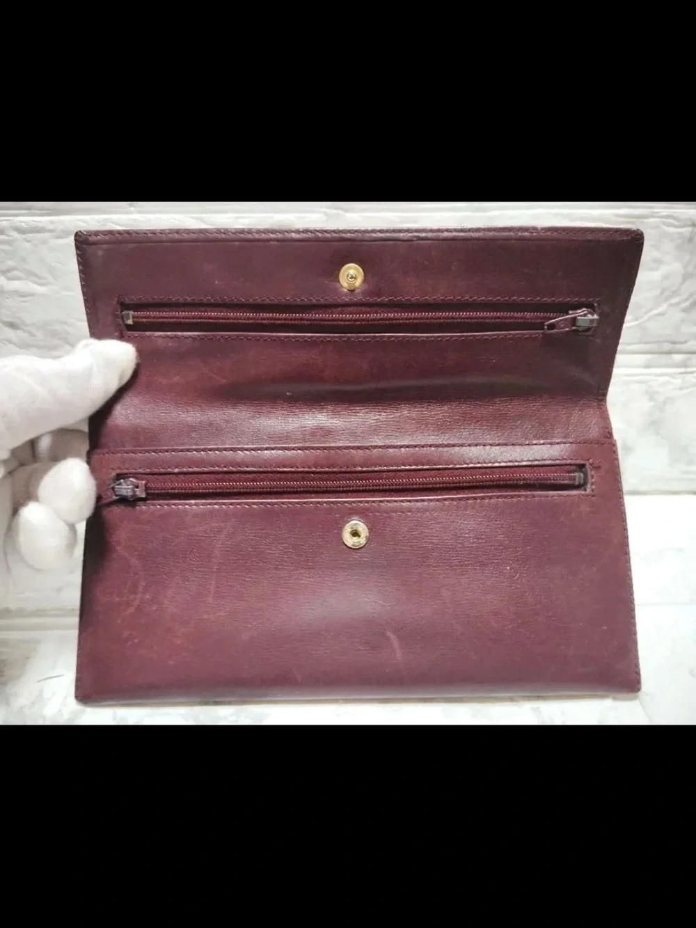 Dior Burgundy Leather Envelope wallet with Gold Logo Plaque